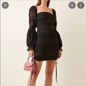 Self-Portrait Shirred Chiffon Sequin Long Sleeve Minidress